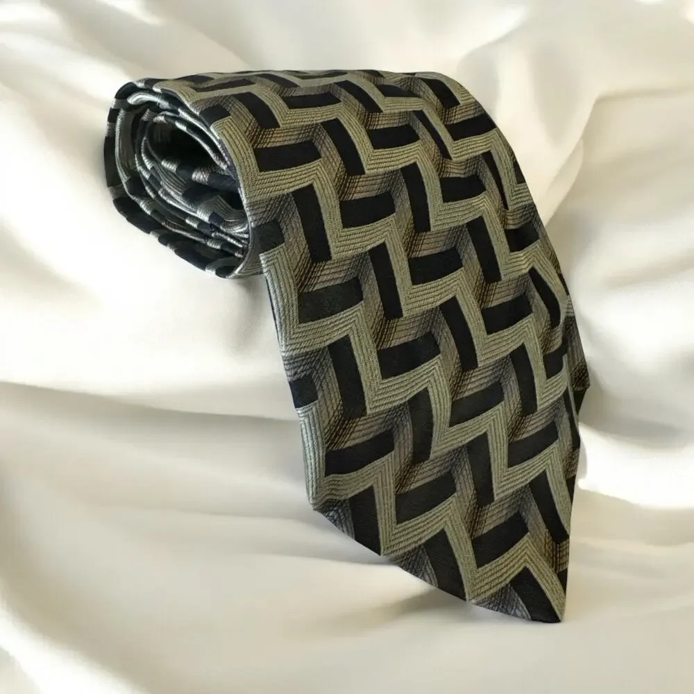 GALANTE UOMO Vintage 90s Mens Silk Necktie, Handmade in Italy, Geometric Pattern